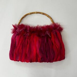 Ermo Chic pink & Red Women's Shoulder Bag with Bamboo Handle